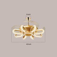 Qulik 48" Modern Chandelier Retractable Invisible Blade Silent 3 Color Change LED Remote Ceiling Fan (Golden) | Q-K6303