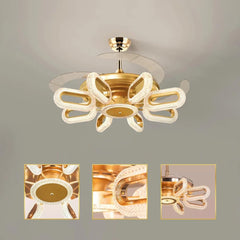 Qulik 48" Modern Chandelier Retractable Invisible Blade Silent 3 Color Change LED Remote Ceiling Fan (Golden) | Q-K6303