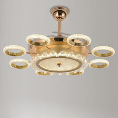 Qulik 48" Modern Chandelier Retractable Invisible Blade Silent 3 Color Change LED Remote Ceiling Fan (Golden) | Q-K6385