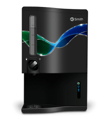 AO Smith B5 black water purifier with SAPC and SCMT purification, water level indicator and front dispensing control.