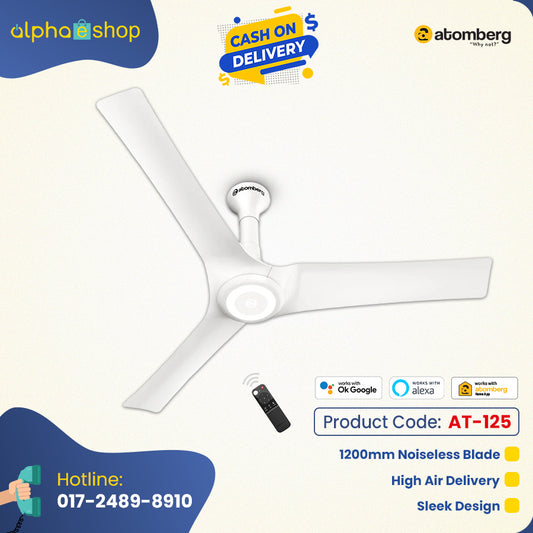 Atomberg Aris Starlight 48" Silent Energy Efficient BLDC Motor With Smart IoT and IR Remote Ceiling Fan (Marble White) AT-125