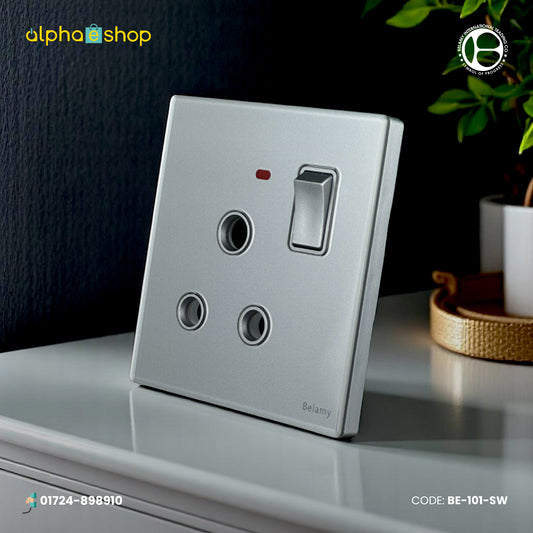 Belamy Sky Grey 1G 3-PIN Round Socket | BE-101-SW