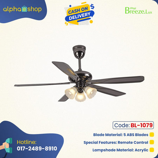 Breezelux 52" Artistically Crafted Traditional Design Under Light Remote Ceiling Fan (Chrome) BL-1079