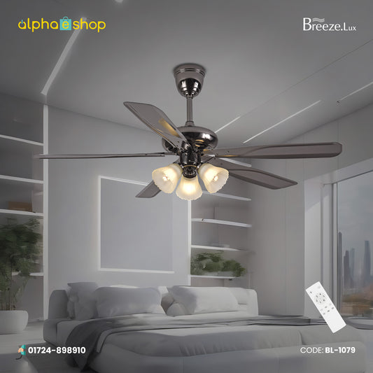 Breezelux 52" Artistically Crafted Traditional Design Under Light Remote Ceiling Fan (Chrome) BL-1079