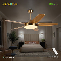 Breezelux 52" Modern Decorative Silent ABS Blade Underlight with Remote Ceiling Fan (Wood Grain) BL-1537-G