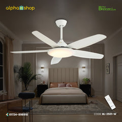 Breezelux 52" Modern Decorative Silent ABS Blade Underlight with Remote Ceiling Fan ( White) BL-2501-W