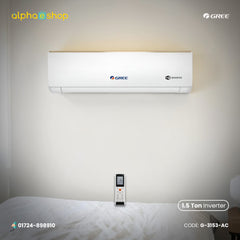 Gree Zeno 1.5 Ton split type inverter air conditioner with remote control, featuring Wi-Fi Inverter connectivity.