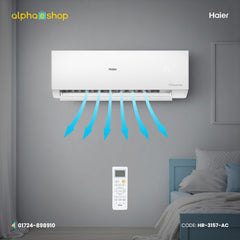 Haier Clean Cool 1.5 Ton DC inverter split type AC in white featuring active 3D airflow illustration and smart wireless remote control.