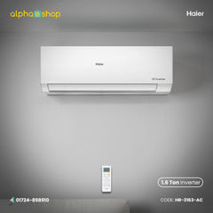 Haier Clean Cool Pro 1.6 Ton DC Inverter air conditioner with remote control, model HR-3163-AC.
