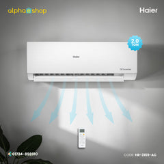 Haier HSU-24 Clean Cool 2 Ton DC inverter split air conditioner in white with remote control.