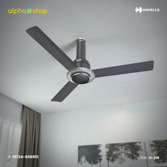 Havells Cera 48-inch BLDC ceiling fan in slate finish featuring an integrated decorative underlight ring, model H-318.