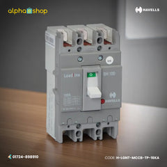 Havells GN Frame TP moulded case circuit breaker (MCCB) with 16 kA breaking capacity, model H-LGNT-MCCB-TP-16KA.