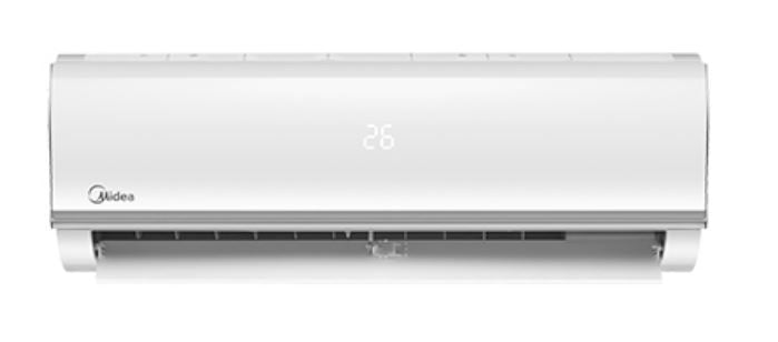 Midea Cooling 1.5 Ton inverter split type air conditioner in white with a clean front panel, metallic trim, and digital temperature display.