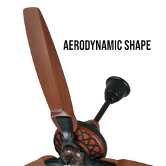 Pakhtun Pasha 52 inch dark wood ceiling fan close-up banner highlighting its premium aerodynamic shape blade and black lattice motor hub.