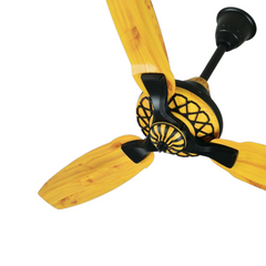 Pakhtun Pasha 52 inch ceiling fan banner highlighting its light wood grain blades and decorative black lattice geometric motor housing design.