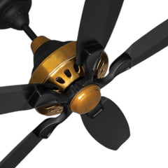 Pakhtun Penta-10 56 inch black gold ceiling fan banner highlighting its detailed metallic motor housing accents and 5 aerodynamic blade joints.