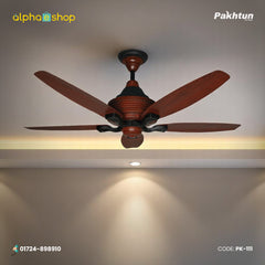 Pakhtun Penta 5 56" BLDC inverter remote control ceiling fan with 5 aerodynamic blades in Dark Wood (PK-111).