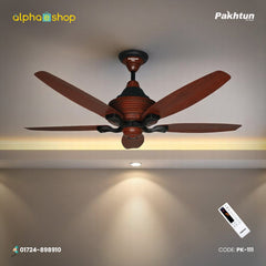 Pakhtun Penta 5 56" BLDC inverter remote control ceiling fan with 5 aerodynamic blades in Dark Wood (PK-111).