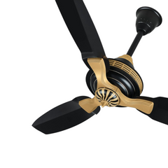 Pakhtun Sultan 52 inch black beige ceiling fan banner highlighting its metallic gold trim accents and unique grooved motor housing.