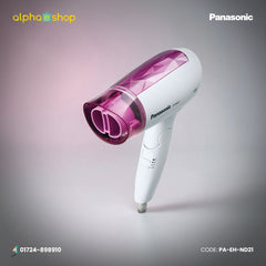 Panasonic EH-ND21 1200W white-pink hair dryer with compact body and multiple airflow settings, model PA-EH-ND21.