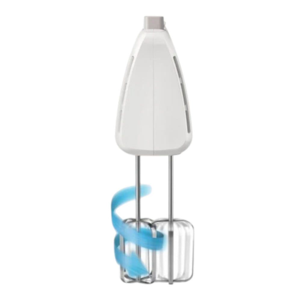 Philips HR3705/20 white hand mixer with stainless steel beaters for smooth mixing and whipping, model PH-1117-HM.