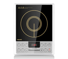 Top-down view of Philips 2100W induction cooker cooktop with micro crystal glass panel and fully labeled digital control buttons, model PH-HD4929.