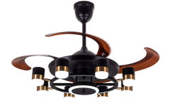 Qulik 48" Modern Chandelier Retractable Invisible Blade Silent 3 Color Change LED Remote Ceiling Fan (Black) | Q-K6503-BK