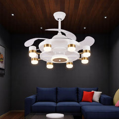 Qulik 48" Modern Chandelier Retractable Invisible Blade Silent 3 Color Change LED Remote Ceiling Fan (White) | Q-K6503-WH