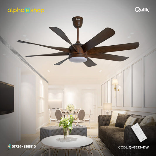 Qulik Helix UL 60"- Modern Decorative Silent ABS Blade Under light with Remote Ceiling Fan (DarK Wood) Q-6522-DW