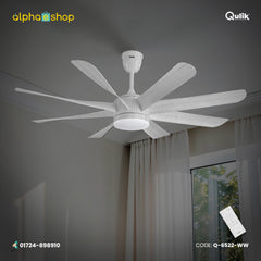 Qulik Helix UL 60"- Modern Decorative Silent ABS Blade Under light with Remote Ceiling Fan (White Wood) Q-6522-WW