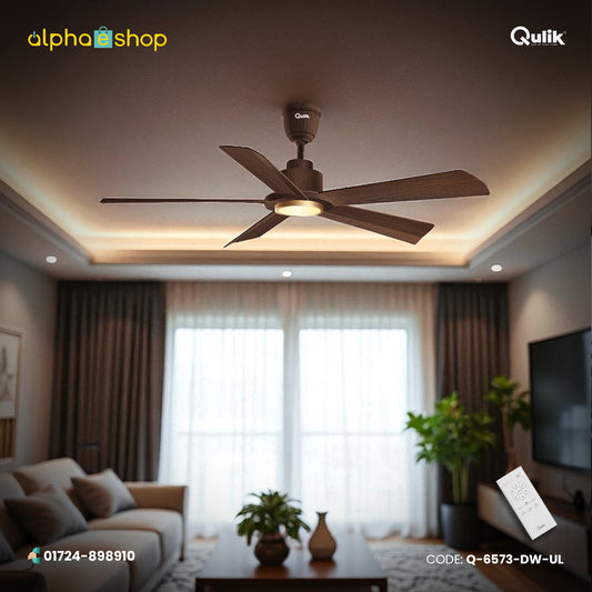 Qulik Quantom 56" Decorative Silent ABS Blade Remote Underlight Ceiling Fan (Dark Wood) | Q-6573-DW-UL