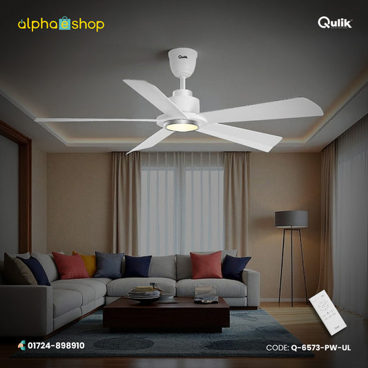 Qulik Quantom 56" Decorative Silent ABS Blade Remote Underlight Ceiling Fan (Pearl White) | Q-6573-PW-UL