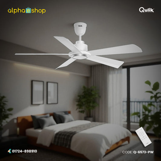 Qulik Quantom 56" Decorative Silent ABS Blade Remote Ceiling Fan (Pearl White) |Q-6573-PW