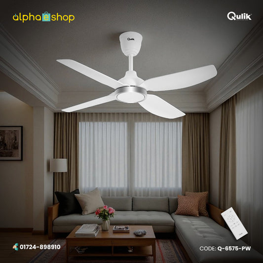 Qulik Windora 56" Decorative Energy Saving BLDC Remote Control Ceiling Fan (Pearl White) | Q-6575-PW