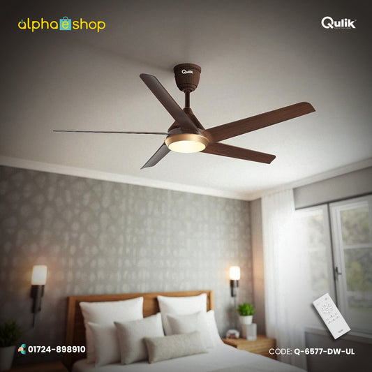 Qulik Alpha Edge 5B 53"- Decorative Energy Saving BLDC Remote Control Ceiling Fan (Dark Wood) | Q-6577-DW-UL