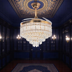 Qulik 48" Crystal Chandelier Retractable Invisible Blade Silent 3 Color Change LED Remote Ceiling Fan (Golden) | Q-T8329