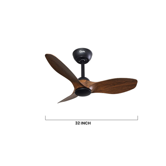 Qulik Spinner Pro 32" - Modern Decorative Silent ABS Blade with Remote Ceiling Fan (Dark Wood) Q-D78021-DW