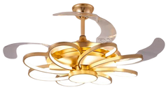 Qulik 48" Modern Chandelier Retractable Invisible Blade Silent 3 Color Change LED Remote Ceiling Fan (Golden) | Q-K6228