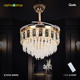 Qulik 48" Crystal Chandelier Retractable Invisible Blade Silent 3 Color Change LED Remote Ceiling Fan (Golden) | Q-K6251