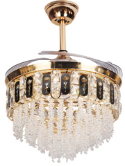 Qulik 48" Crystal Chandelier Retractable Invisible Blade Silent 3 Color Change LED Remote Ceiling Fan (Golden) | Q-K6251