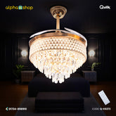 Qulik 48" Crystal Chandelier Retractable Invisible Blade Silent 3 Color Change LED Remote Ceiling Fan (Golden) | Q-K6272