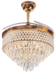 Qulik 48" Crystal Chandelier Retractable Invisible Blade Silent 3 Color Change LED Remote Ceiling Fan (Golden) | Q-K6272