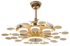 Qulik 48" Modern Chandelier Retractable Invisible Blade Silent 3 Color Change LED Remote Ceiling Fan (Golden) | Q-K6291