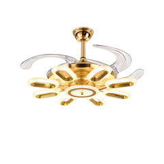 Qulik 48" Modern Chandelier Retractable Invisible Blade Silent 3 Color Change LED Remote Ceiling Fan (Golden) | Q-K6303