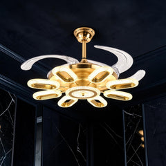 Qulik 48" Modern Chandelier Retractable Invisible Blade Silent 3 Color Change LED Remote Ceiling Fan (Golden) | Q-K6303