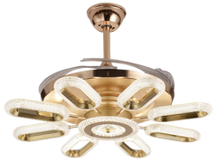 Qulik 48" Modern Chandelier Retractable Invisible Blade Silent 3 Color Change LED Remote Ceiling Fan (Golden) | Q-K6303