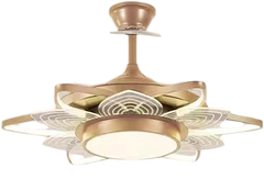 Qulik 48" Modern Chandelier Retractable Invisible Blade Silent 3 Color Change LED Remote Ceiling Fan (Golden) | Q-K6334