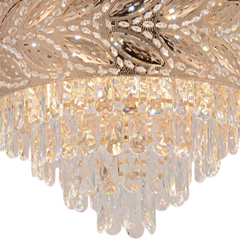 Qulik 48" Crystal Chandelier Retractable Invisible Blade Silent 3 Color Change LED Remote Ceiling Fan (Golden) | Q-K6351