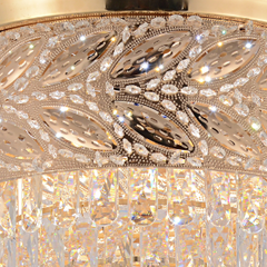 Qulik 48" Crystal Chandelier Retractable Invisible Blade Silent 3 Color Change LED Remote Ceiling Fan (Golden) | Q-K6351