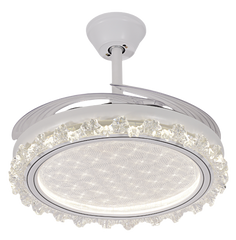 Qulik 48" Modren Chandelier Retractable Invisible Blade Silent 3 Color Change LED Remote Ceiling Fan (Golden) | Q-K6359